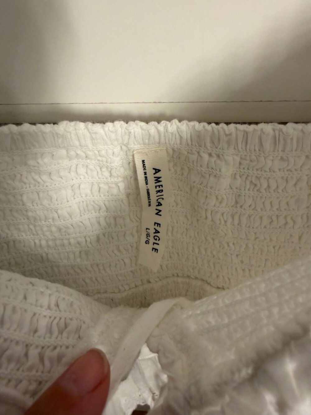 American Eagle White Smocked Eyelet Tie Front Peplum Cami Large - Picture 6 of 9